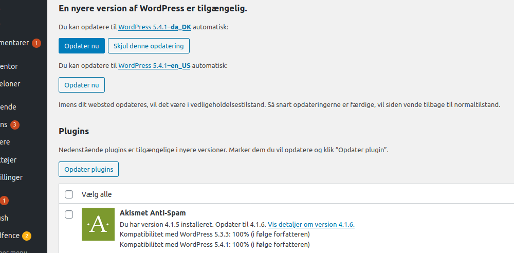 WordPress opdateringer