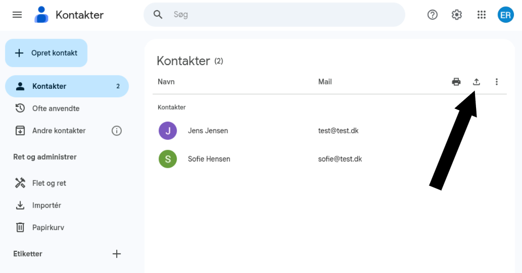 Ekasporter kontakter fra Google